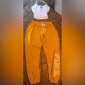 PINK💛🤍Victorias Secret Pineapple Yellow Drawstring Sweatpants